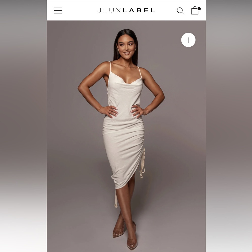 MEDIUM JLUXLABEL IVORY BAHARI RUCHED LINEN DRESS